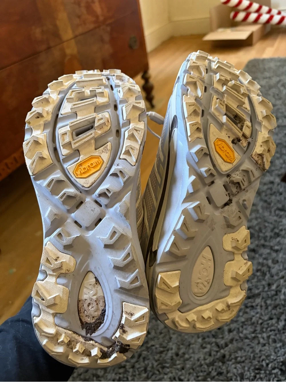 Hoka Mafate Three2 Women’s Trail Sneakers — Putty Foggy Gray
